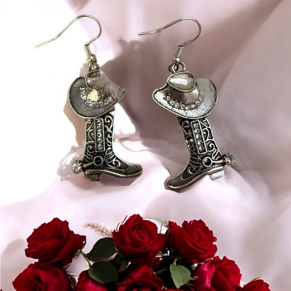 Boots Jewelry - Silver Cowboy Boot and Hat Earrings